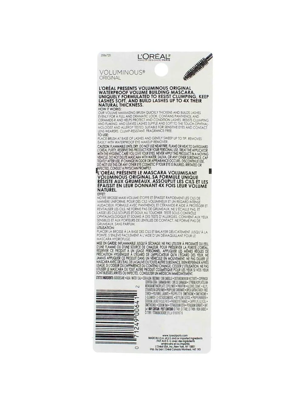 L'Oreal Voluminous Original Mascara 310 Blackest Black - 0.28 fl. oz./8 ml